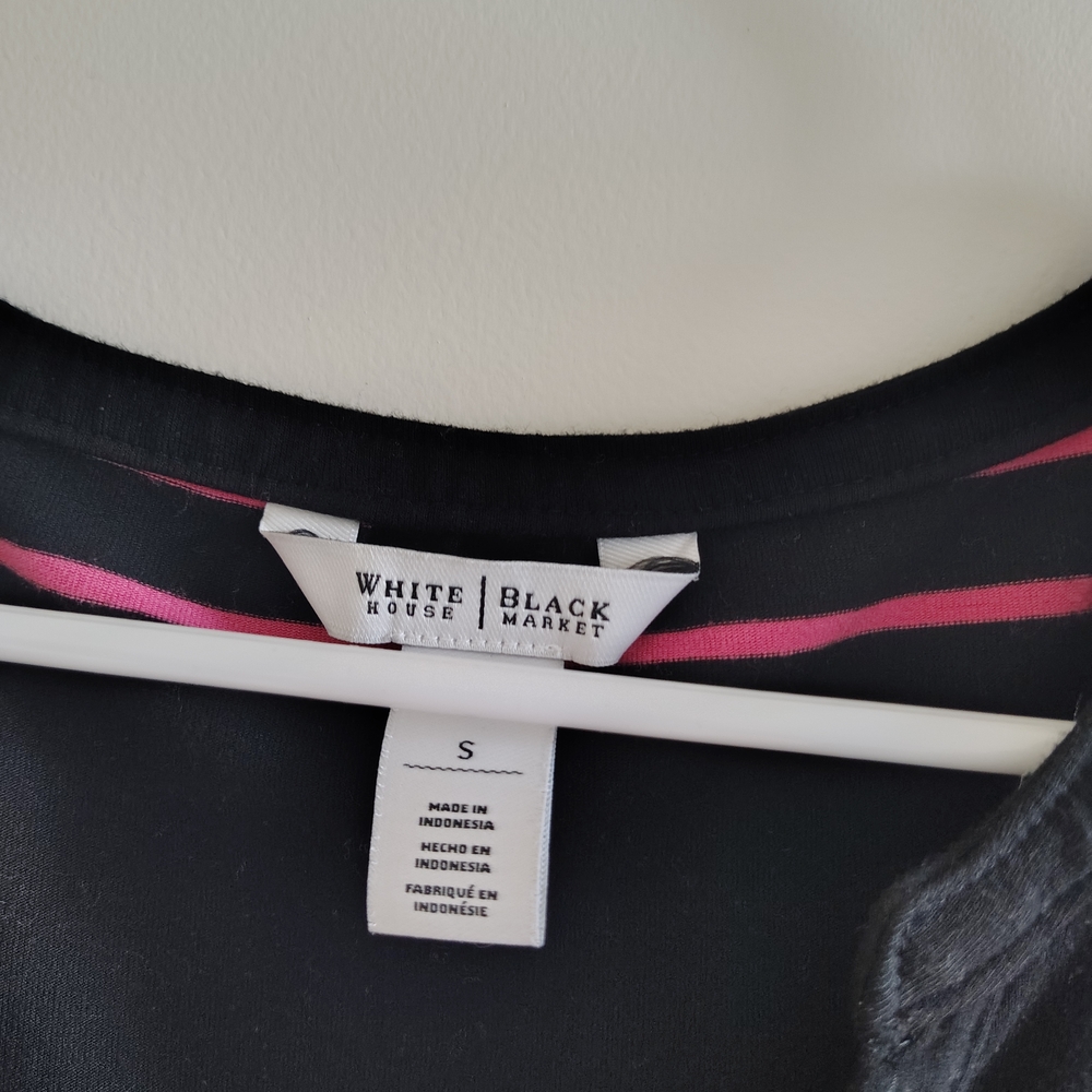 White House Black Market Black Dress with Pink & White Stripes - Picture 2 of 2